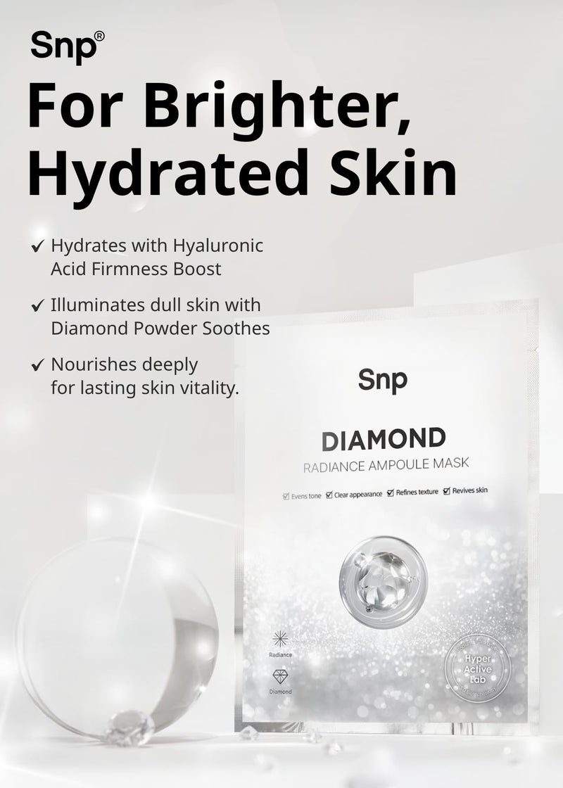 SNP 100% Diamond + 1000mg Hyaluronic Acid Sheet Mask | Tightening, Hydrating, and Nourishing with Real Diamonds for All Oily Skin Types | Korean Face Mask Skincare | Facial Moisturizing | 10 Sheets - Image 3